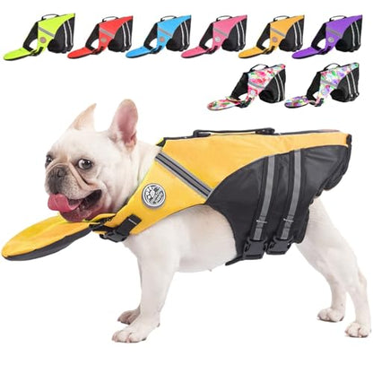 French Bulldog Life Jacket, High Flotation Dog Life Vest for Swimming Boating, Reflective Dog Swim Vest with Chin Float and Rescue Handle (Chest Girth: 17" to 30",Weight: 17" to 28" LB) - color: Lively Yellow