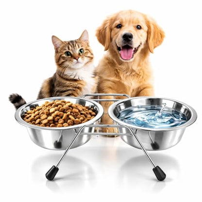 Pet Bowls for Dogs and Cats, with 2 Bowls, Iron Stand Base, Double Bowl Stand, Two Steel Removable (7oz) - size: 7oz