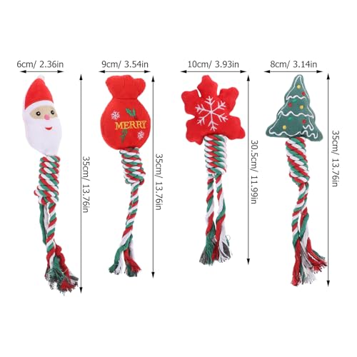 Kichvoe Christmas Dog Chew 4pcs Set Plush Teething Puppy with Knotted Rope for Dental Cleaning and Training, Portable Interactive Household Dog for Puppies