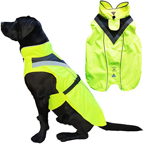 Waterproof Dog Rain Coat, Reflective Safety Strips & Leash Hole – Lightweight Adjustable Jacket for Medium Breeds - L, Yellow - color: Yellow, size: Large