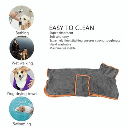 Dry Microfiber Dog Drying Coat with Adjustable Collar and Waist, Soft Full Wrap Pet Towel Robe for After Bath, Swimming, Rainy Walks and Home Use(XL) - size: XL