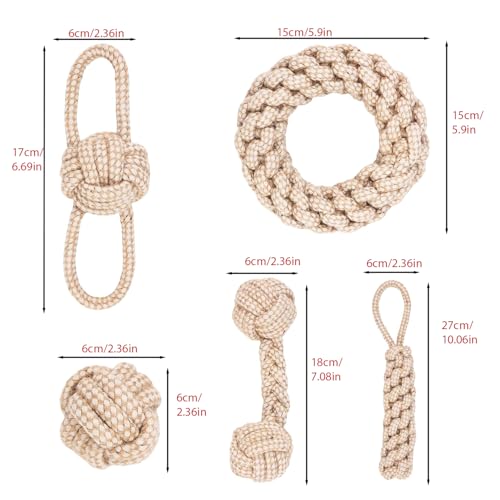 Upgraded 5 Pack Pet Rope Toys for Small Dogs & Puppies, Durable Cotton Chew Toys with Knot Ball, Interactive Rope Toys for Teething, Tug of War, Training & Dental Care