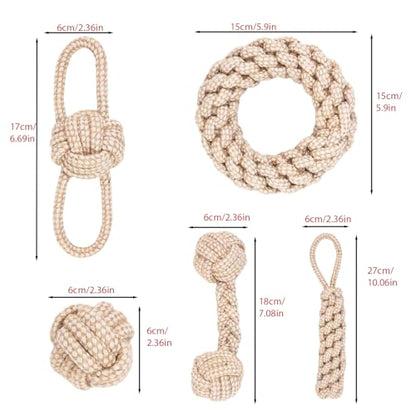 Upgraded 5 Pack Pet Rope Toys for Small Dogs & Puppies, Durable Cotton Chew Toys with Knot Ball, Interactive Rope Toys for Teething, Tug of War, Training & Dental Care