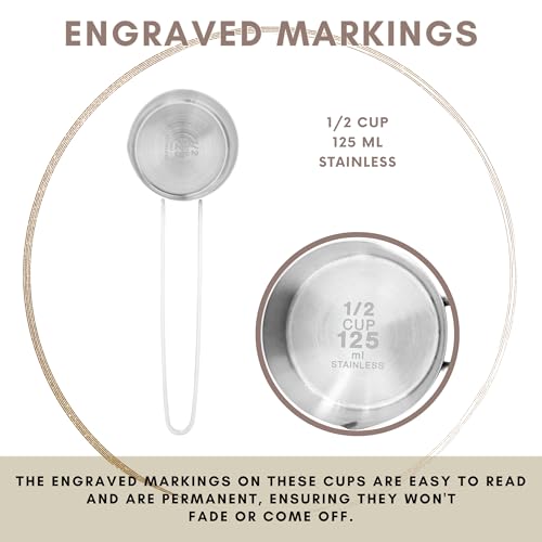 1/2 Cup Stainless Steel Measuring Cup, Long 6" Wire Loop Handle and Pour Spout | Sturdy Metal 125 ml | 125 cc | 4 oz | Single Cup for Wet and Dry Ingredients | Great for use as 1/2 Cup Dog Food Scoop - size: 1/2 Cup Long Handle
