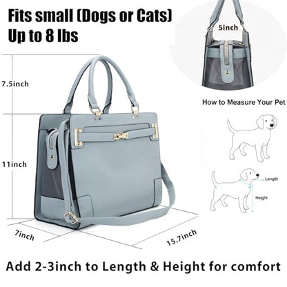 Fashion Pet Carrier Dog Cat Carrier Purse Soft-Sided Leather Handbag Pet Tote Bag for Small Dogs Puppy and Cats TSA Airline Approved (Grey) - color: Grey