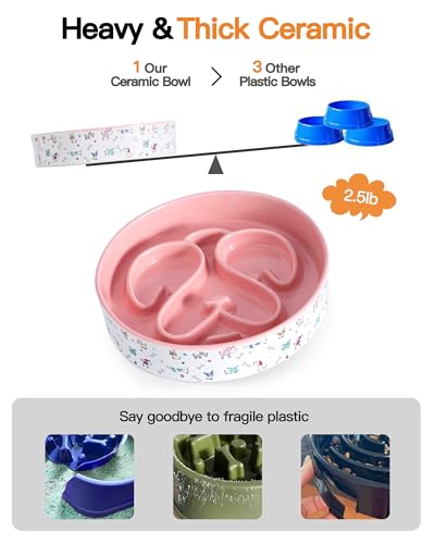Slow Feeder Dog Bowl, Ceramic Dog Bowls 1.5 Cup Puzzle Feeder - Stops Fast Eating, Prevents Bloat, Choking & Black Chin for Medium/Large Dogs, Pink﻿ - color: Pink