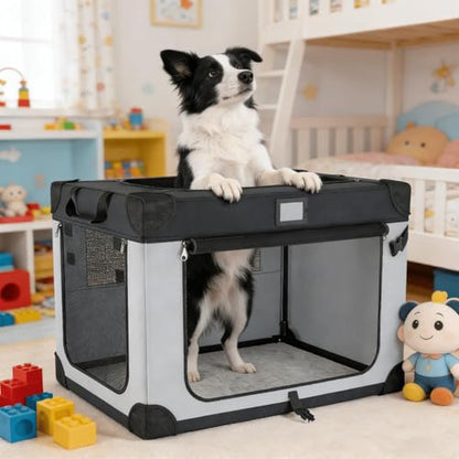 36 Inch Collapsible Travel Dog Crate for Large Dogs, Portable Dog Crate 3-Door Foldable Soft Kennel with Durable Mesh Windows, Warm Blanket and Foldable Bowl - size: 36.0"L x 25.0"W x 25.0"H