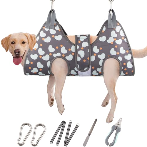 ATESON Dog Grooming Hammock for Medium/Large Dogs with Nail Clippers/Nail Trimmers, Dog Grooming Harness for Nail Trimming, Pet Grooming Sling Helper - size: L for Large Dogs 65LB
