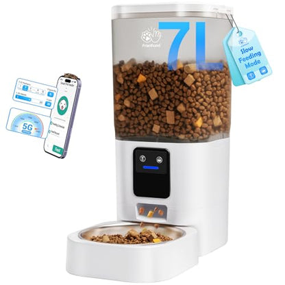 Automatic Cat Feeder with 5G WiFi: Automatic Dog Feeder with Slow Feed & Smart APP Control, 7L Timed Auto Cat Food Dispenser with Alexa for Pets, Detachable for Easy Cleaning - 29 Cups - color: White-1