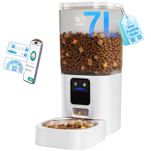 Automatic Cat Feeder with 5G WiFi: Automatic Dog Feeder with Slow Feed & Smart APP Control, 7L Timed Auto Cat Food Dispenser with Alexa for Pets, Detachable for Easy Cleaning - 29 Cups - color: White-1