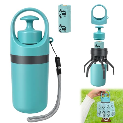 STHF Easy one-Hand Dog Waste Pickup. Portable Claw Tool Includes Bag Dispenser, 2 Rolls, Odor-Resistant. for All Surfaces & Dogs.
