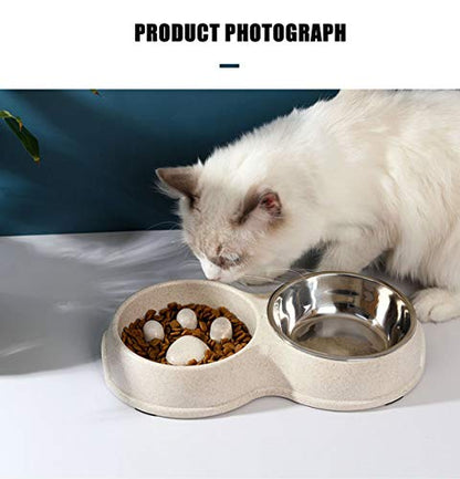 Tineer Double Pet Dog Slow Feeder Bowl,Stainless Steel Anti-Choke Puppy Food and Water Feeder for Dog Cats (White) - color: White