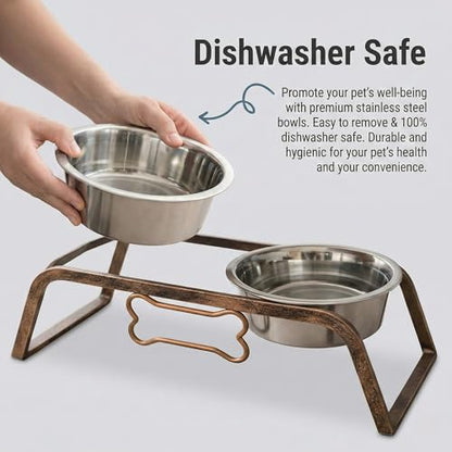 Loving Pets Elevated Dog Bowls – Raised Stainless Steel Dog Bowls with Steel Stand – Non-Skid, No Spill Feeder for Small, Medium & Large Dogs – Easy to Clean, Durable Raised Dog Feeding Station - color: Aged Copper, size: 2 Quarts