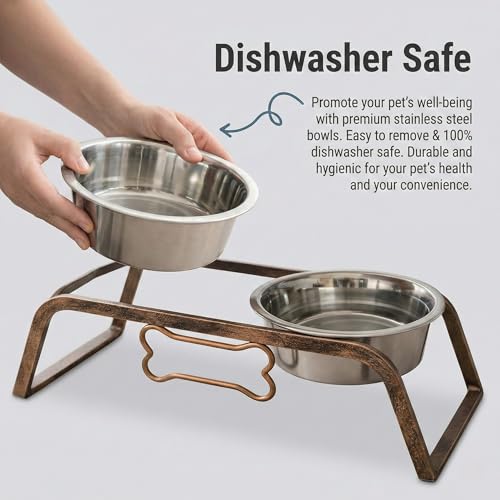 Loving Pets Elevated Dog Bowls – Raised Stainless Steel Dog Bowls with Steel Stand – Non-Skid, No Spill Feeder for Small, Medium & Large Dogs – Easy to Clean, Durable Raised Dog Feeding Station - color: Aged Copper, size: 1 Pint