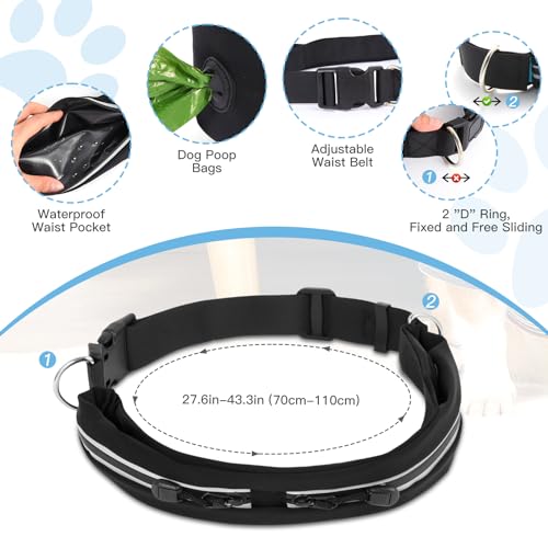 Caudblor Waist Leash for Medium Large Dog Walking, Bungee Hands Free Leash with Zipper Pouch, Around The Waist No Pull Running Dog Belt, Padded Handle Jogging No Hands Heavy Duty - color: Blue