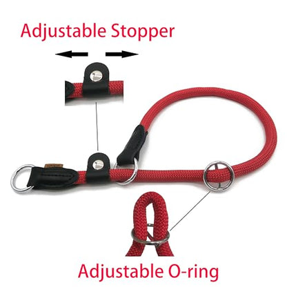 Braided Round Martingale Dog Collar, Training Collar with Slidable Stop Ring and Adjustable Stopper - Ideal for Small Dogs (S(1/4") - 14" Long, Red) - color: Red, size: S(1/4") - 14" Long with stopper
