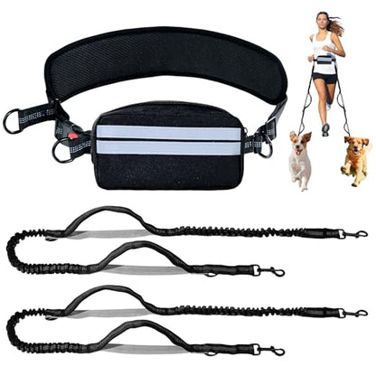 Hands Free Dog Leash for Running, Walking & Hiking - Durable Bungee Dog Leash with Reflective Thread & Adjustable Waist Belt, Heavy Duty for Medium Large Dogs - color: Black