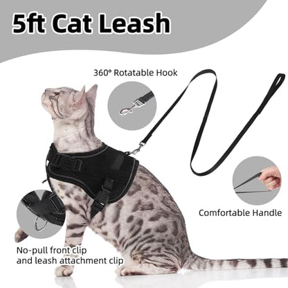 PUPTECK Cat Harness and Leash Set Escape Proof, Adjustable Reflective Kitten Jacket Easy Control, Pet Vest Harness for Cats Small Dogs Puppies Walking and Travel - color: Black, size: Small