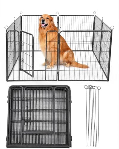 32 Inch 8 Panels Dog Playpen, Heavy Duty Metal Pet Exercise Pen with Secure Gate, Foldable Portable Dog Fence, Anti-Rust Metal Puppy Playpen for Large Small Dogs, Outdoor Yard RV Camping & Indoor Use - size: 32"x32"- 8 pcs