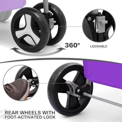 MoNiBloom 3 Wheels Pet Dog Cat Stroller for Small Medium Dogs Cats, Lightweight Foldable Jogger Stroller w/Storage Basket and Cup Holder, Purple - color: Purple