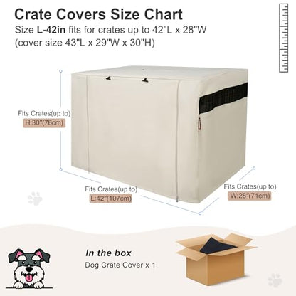 HiCaptain Dog Crate Cover 42.0" L x 28.0" W x 30.0" H with Breathable Mesh, Durable Heavy Duty Kennel Cover, Dual Zippered Panels, Windproof Waterproof UV-Resistant(Beige) - color: Beige, size: 42.0"L x 28.0"W x 30.0"H