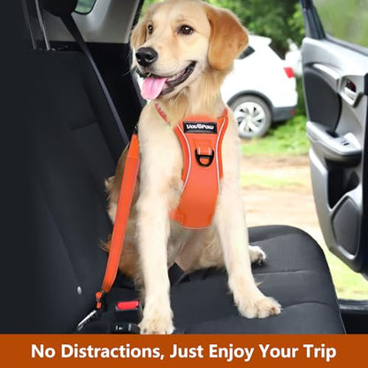 VavoPaw Dog Seat Belt Harness for Car, Dog Car Harness Adjustable Mesh Breathable & Dogs Seatbelt Safety Tether with Elastic Bungee for Small Medium Large Pets(Orange, M)