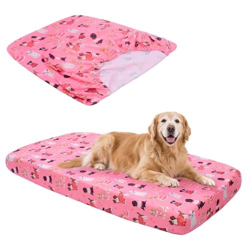 Replacement Dog Bed Covers Elastic Edged Washable Pet Bed Protector with Pink Dog Pattern Design for Medium & Large Pet Beds, Cover Only (Pink, 36" L x 27.0" W x 6.0" Th) - color: Pink Dog Plus, size: 36.0"L x 27.0"W x 6.0"Th