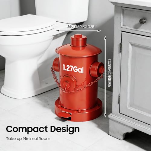 DouSeiAi Retro Fire Hydrant Trash Can - 1.3 Gallon Metal Garbage Bin with Foot Pedal & Removable Inner Bucket, Heavy-Duty Indoor/Outdoor Waste Can for Garden, Patio, Park, Kitchen and Dog Waste, Red - color: Red