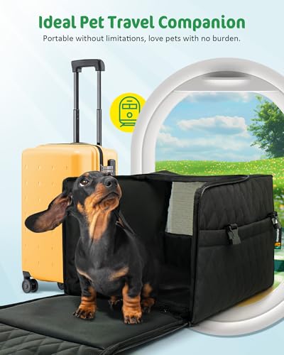 Airline Approved Dog Cat Carrier for Small Dogs & Cats up to 15 lbs, TSA Travel Crate with Safety Zippers, Soft Sided Cat Carrier with Collapsible Bowl, Portable Foldable Puppy Bag