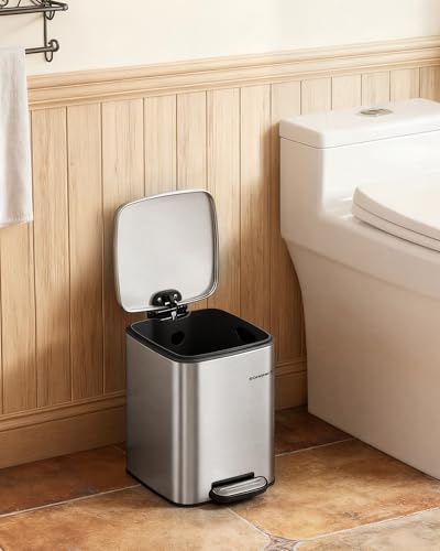 SONGMICS Dog Poop Trash Can, 1.6-Gallon (6 L) Outdoor Garbage Can with Lid, Soft Close, Stainless Steel with Inner Bucket, Metallic Silver ULTB590E02 - color: Metallic Silver