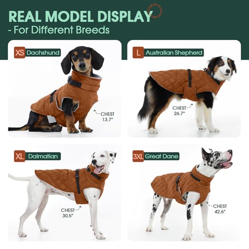 Kuoser Dog Coat Warm Fleece Lining Turtleneck Dog Jacket with Harness Built-in, Adjustable Windproof Cold Weather Coats with Quick Release Buckle Pet Winter Snowsuit for Large Dogs, Khaki XL - color: Khaki, size: X-large (Chest Girth: 29.9")