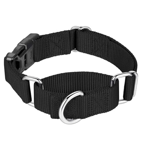 Mikivery Martingale Collar for Dogs Nylon Dog Collar with Quick Release Buckle Adjustable Training No Slip Dog Collars(Large, Black) - color: Black, size: Large