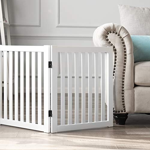 WELLAND Wooden Freestanding Pet Gate, 24 Inch 3 Panel Step Over Fence, Expands Up to 60" Wide, Foldable Indoor Dog Gate Puppy Safety Fence, White - color: White, size: 3 Panel 60" Wide