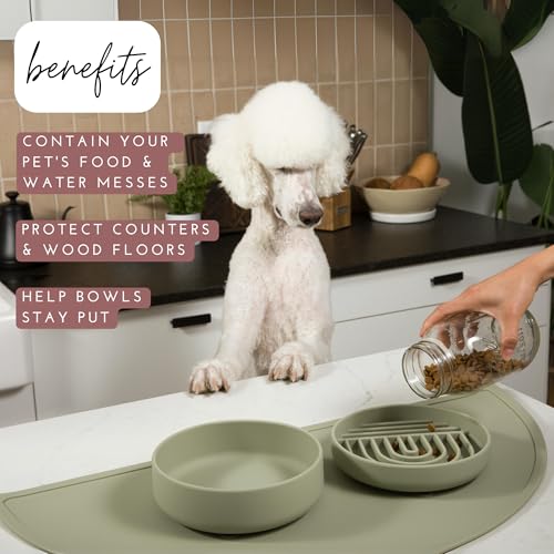 Should We Go? Waterproof Silicone Dog Food Mat – Large Size Non-Slip Pet Bowl Mat, Raised Edge Design, Easy-to-Clean Pet Food Placemat for Dog & Cat Bowls, 28" Across x 14" Deep - Terracotta - color: Terracota, size: Large