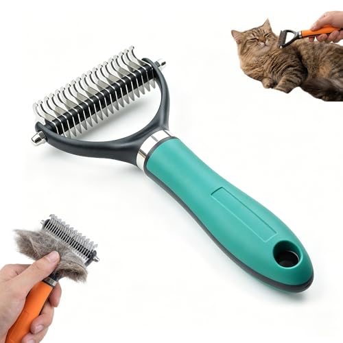 Double Sided Dematting Comb, 2026Undercoat Rake Deshedding Grooming Tool, Pet Hair Detangler Brush for Removing Tangles Knots and Loose Fur, Grooming Comb for Long Thick Coats (1, Green) - color: Green