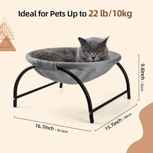 LIFLIX Raised Cat Hammock Bed, Free Standing Cat Cot with Washable Mesh, Pet Bed for for Kittens, 17.1 x 17 x 9.5 inches - color: Grey