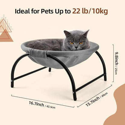 LIFLIX Raised Cat Hammock Bed, Free Standing Cat Cot with Washable Mesh, Pet Bed for for Kittens, 17.1 x 17 x 9.5 inches - color: Grey