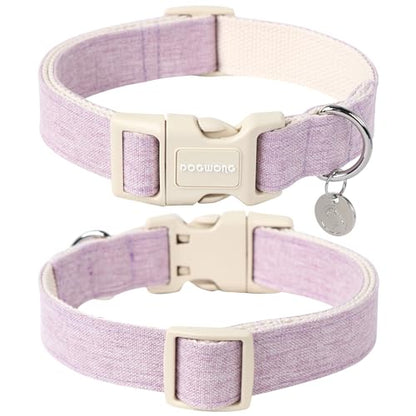 DOGWONG Cotton Hemp Dog Collar, Heavy-Duty Purple Dog Collar Adjustable Soft Natural Fabric Pet Dog Collar Cute Wedding Puppy Necklace for Small Medium Large Dogs - color: A: Light purple, size: X-Small