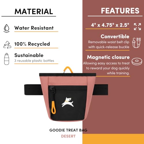 OllyDog, Goodie Treat Bag, Dog Treat Training Pouch | Magnetic Closure | 3 Ways to Wear | Hands-Free Waist Belt | Water-Resistant Recycled Vegan Fabric (Desert) - color: Desert