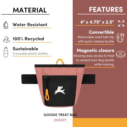 OllyDog, Goodie Treat Bag, Dog Treat Training Pouch | Magnetic Closure | 3 Ways to Wear | Hands-Free Waist Belt | Water-Resistant Recycled Vegan Fabric (Desert) - color: Desert