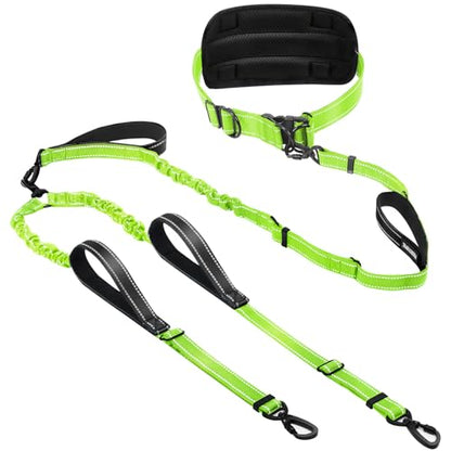 Hands Free Leash for 2 Large Dogs, No Tangle Waist Walking Bungee Leash, 6-8 FT Double Dog Leashes(50-150 lbs) - color: 2 Dog – Forest Glow