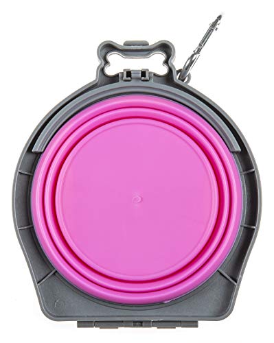 Loving Pets Bella Roma Double Diner Collapsible Dog Bowls - Silicone Dog Bowls, Foldable Bowl, Puppy Essentials & Hiking Pet Supplies Great for Home & Travel (Pink, Small) - color: Pink