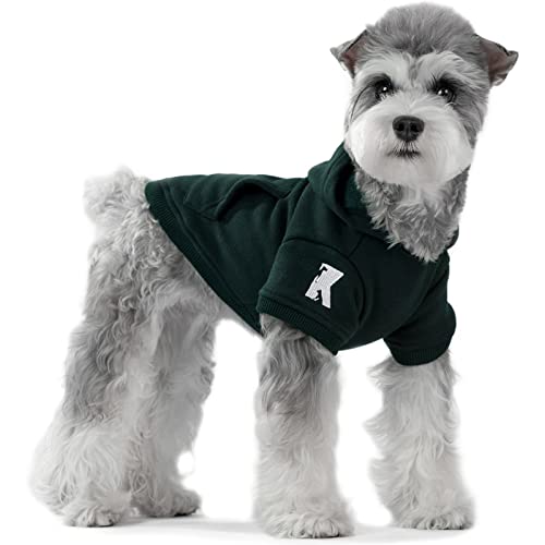 Koneseve Dog Hoodie Fleece Puppy Clothes Warm Sweater with Hat for Small Dogs Cat Hooded Shirt Kitten Pet Basic Sweatshirt with Pocket Doggie Soft Winter Coat Apparel (Green; M) - color: Green, size: M-(6~9lb) | Chest(~15.3")