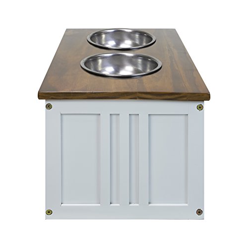 Casual Home 603-15 Wooden Storage Stand Pet Feeder, Two-Tone (Warm Brown, White), One Size - color: Warm Brown+White