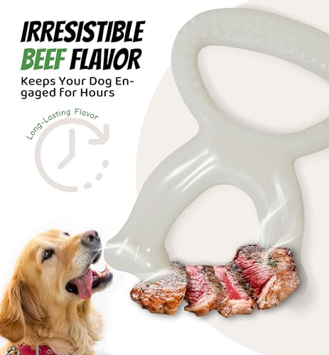 Durable Dog Chew Toy for Aggressive Chewers, Indestructible Nylon Bone Dental Care Teeth Cleaning Chew Toy for Small, Medium and Large Dogs, Keep Them Busy, Irresistible Beef Flavor (White) - color: White