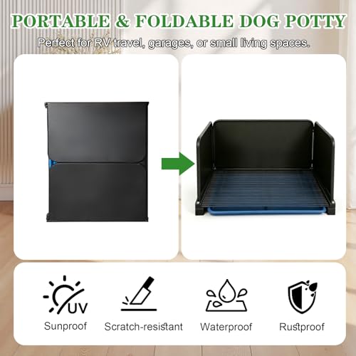 Portable Dog Potty with Tray & Splash Guard, Foldable Indoor Dog Litter Box with Artificial Grass, No Assembly Dog Potty Grass Pad for Male Dogs, Puppy & Small Pets, Easy Clean Dog Bathroom