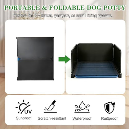 Portable Dog Potty with Tray & Splash Guard, Foldable Indoor Dog Litter Box with Artificial Grass, No Assembly Dog Potty Grass Pad for Male Dogs, Puppy & Small Pets, Easy Clean Dog Bathroom