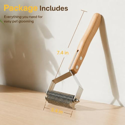 Stainless Steel Dematting Rake | Smoothly Detangles Knots and Undercoat Hair - color: Wood