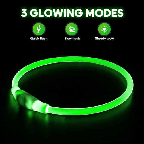 HIGO Light Up Dog Collars, USB Rechargeable LED Dog Collar, TPU Cuttable Dog Glow Collar, High Visibility Puppy Collar Safety Dog Lights for Night Walking(Green) - color: Green
