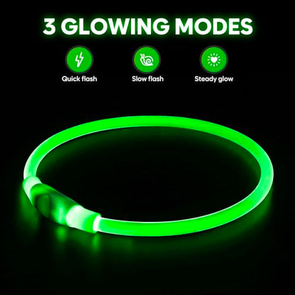 HIGO Light Up Dog Collars, USB Rechargeable LED Dog Collar, TPU Cuttable Dog Glow Collar, High Visibility Puppy Collar Safety Dog Lights for Night Walking(Green) - color: Green
